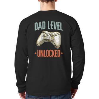 Dad Level Unlocked Pregnancy Announcement Father Gamer Back Print Long Sleeve T-shirt | Mazezy