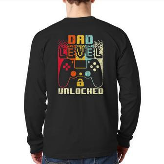 Dad Level Unlocked New Dad Father Pregnancy Announcement Back Print Long Sleeve T-shirt | Mazezy