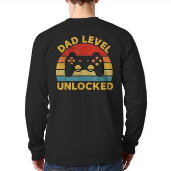 Dad Level Unlocked Vingtage Gaming Fathers Day New Dad Gamer Back Print Long Sleeve T-shirt | Mazezy