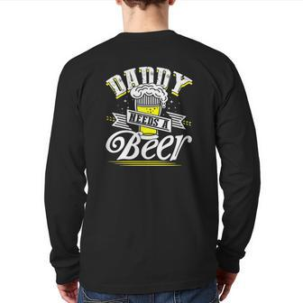 Dad Needs A Beer Button Up S Beer Drinking Love Back Print Long Sleeve T-shirt | Mazezy