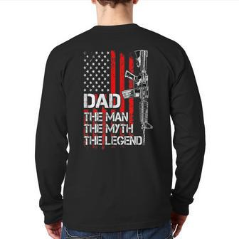 Dad Pro Gun The Man American Flag Fathers Day Back Print Long Sleeve T-shirt | Mazezy