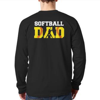 Dad Softball Apparel Yellow Softball Dad Back Print Long Sleeve T-shirt | Mazezy