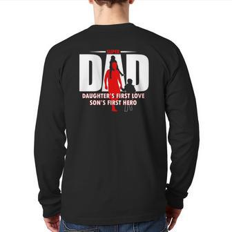 Dad Son's First Hero Daughter's First Love Mens Fathers Day Back Print Long Sleeve T-shirt | Mazezy