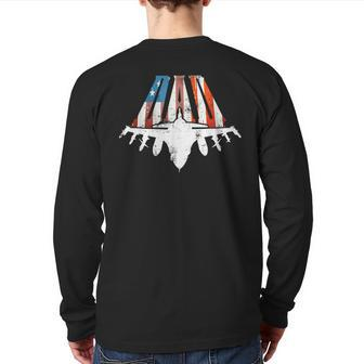 Dad Us American Flag Air Fighter Jet Fathers Day 4Th Of July Back Print Long Sleeve T-shirt | Mazezy