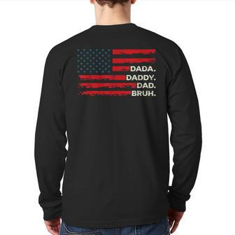 Dada Daddy Dad Bruh Fathers Day Vintage Us Flag Mens Back Print Long Sleeve T-shirt | Mazezy