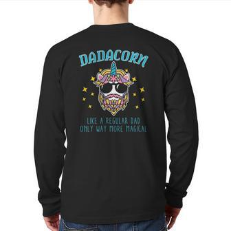 Dadacorn Father's Day Daddy Beard Graphic Dad Unicorn Back Print Long Sleeve T-shirt | Mazezy