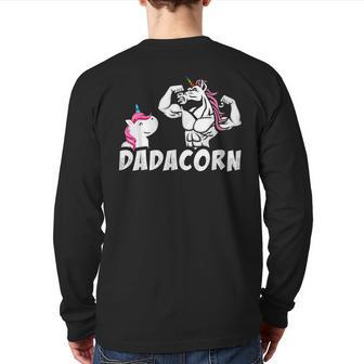 Dadacorn Cute Unicorn Dad And Baby Daddy Father's Day Back Print Long Sleeve T-shirt | Mazezy