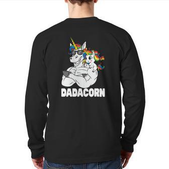 Dadacorn Muscle Unicorn Dad With Baby Daughter Sunglasses Back Print Long Sleeve T-shirt | Mazezy