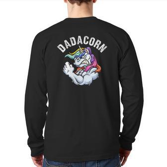 Dadacorn Muscle Unicorn Dad Baby Father's Day Back Print Long Sleeve T-shirt | Mazezy