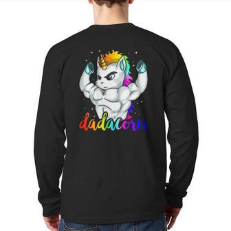 Dadacorn Unicorn Daddy Muscle Unique Family Back Print Long Sleeve T-shirt | Mazezy
