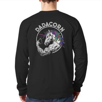 Dadacorn Unicorn Muscle Dad Baby Father's Day Back Print Long Sleeve T-shirt | Mazezy