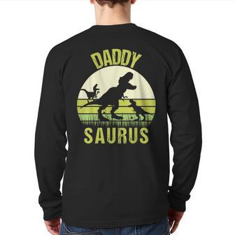 Daddy Dinosaur Daddysaurus 2 Two Kids Fathers Day Back Print Long Sleeve T-shirt | Mazezy UK