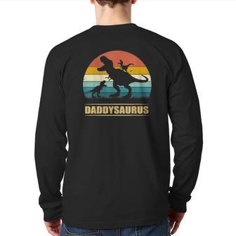Daddy Dinosaur Daddysaurus 2 Two Kids For Dad Classic Back Print Long Sleeve T-shirt | Mazezy