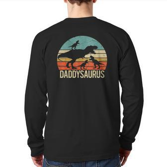 Daddy Dinosaur Daddysaurus Three Kids Xmas Christmas Classic Back Print Long Sleeve T-shirt | Mazezy