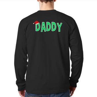 Daddy Santa Hat Matching Christmas Pajama Tees Back Print Long Sleeve T-shirt | Mazezy