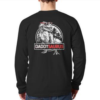 Daddy Saurus Father's Dayrex Dad Papa Dinosaur Men Vintage Back Print Long Sleeve T-shirt | Mazezy