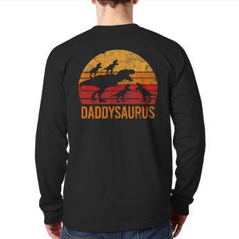 Daddysaurus 4 Four Kids Xmas Christmas For Dad Father Back Print Long Sleeve T-shirt | Mazezy
