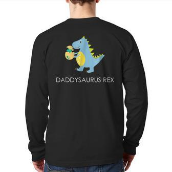 Daddysaurus Rex Trex Dad Father Dinosaur Pun Back Print Long Sleeve T-shirt | Mazezy