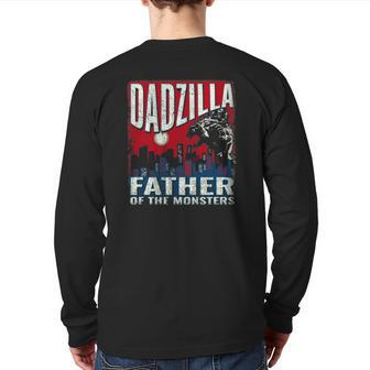 Dadzilla Father Of The Monsters Dad Vintage Distressed Back Print Long Sleeve T-shirt | Mazezy