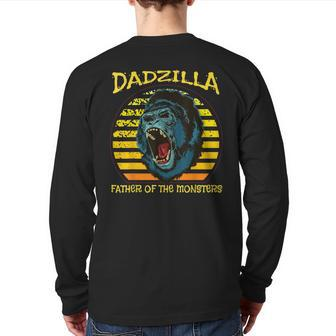 Dadzilla Retro Sunset Gorilla Father Of The Monsters Back Print Long Sleeve T-shirt | Mazezy