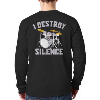 I Destroy Silence Drums High Decibel Drummer Toddler School Back Print Long Sleeve T-shirt - Monsterry CA