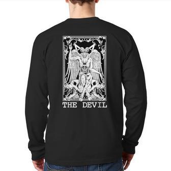 The Devil Horned Demon Tarot Card Witchy Satanic Occult Back Print Long Sleeve T-shirt - Monsterry AU