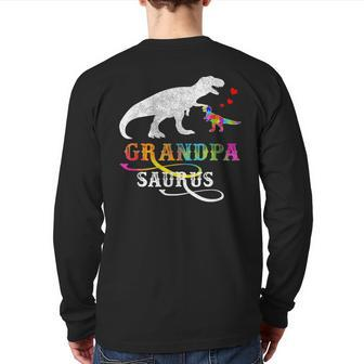 Dinosaur Grandpa Saurus Grandpasaurus Autism Awareness Back Print Long Sleeve T-shirt | Mazezy