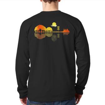 Disc Golf Sunset Guitar Guitarist Player Golfing Golfer Back Print Long Sleeve T-shirt - Monsterry