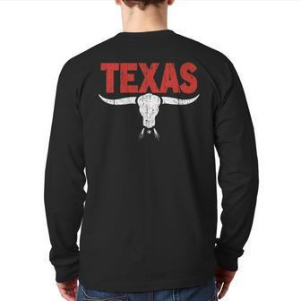 Distressed Texas Angry Longhorn Bull Back Print Long Sleeve T-shirt - Monsterry