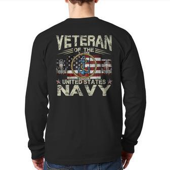 Distressed Veteran Us Navy Anchor With Rope Back Print Long Sleeve T-shirt | Mazezy
