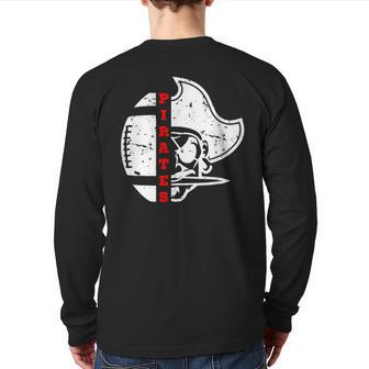 Distressed White Lcp Go Pirates With Football And Patch Back Print Long Sleeve T-shirt - Monsterry DE