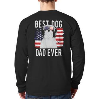 Dog American Flag Best Dog Dad Ever Shih Tzu Usa 153 Paws Back Print Long Sleeve T-shirt | Mazezy