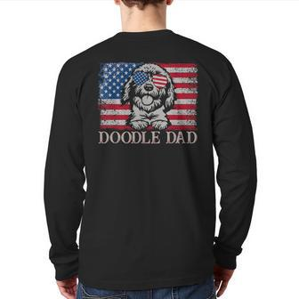 Doodle Dad Goldendoodle Dog American Flag 4Th Of July Back Print Long Sleeve T-shirt | Mazezy