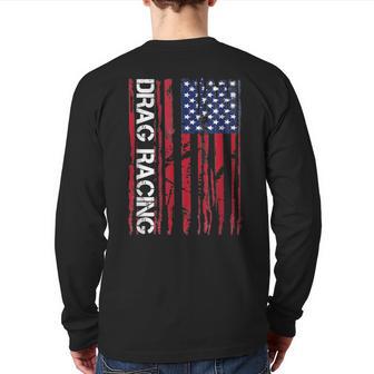 Drag Car Racing Patriotic American Flag Back Print Long Sleeve T-shirt - Monsterry CA