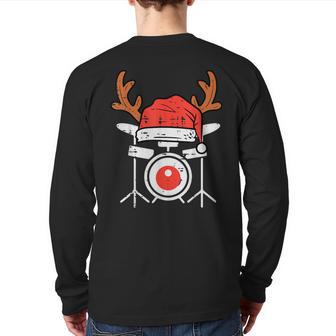 Drums Christmas Music Instrument Band Drummer Rock Xmas Back Print Long Sleeve T-shirt - Monsterry DE