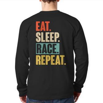 Eat Sleep Race Repeat Retro Vintage Racing Back Print Long Sleeve T-shirt - Monsterry UK