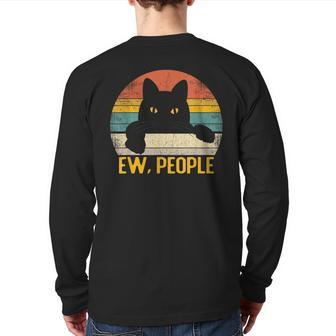 Ew People Black Cat Retro Cat Lover Back Print Long Sleeve T-shirt - Monsterry AU