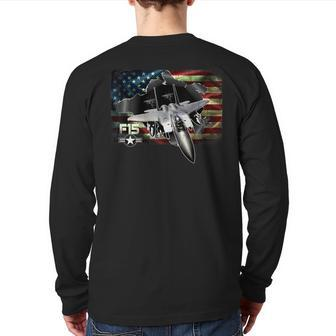 F15 Eagle Air Force Military Veteran Pride Us Flagusaf Back Print Long Sleeve T-shirt | Mazezy