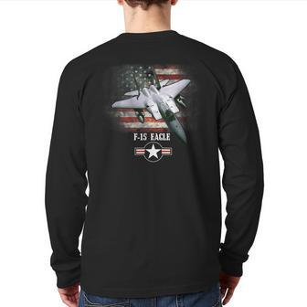 F15 Eagle Combat Air Force Veteran Usa Flag Back Print Long Sleeve T-shirt | Mazezy