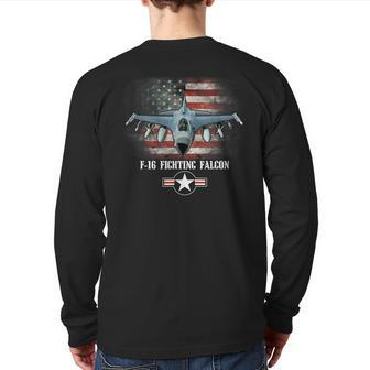 F16 Fighting Falcon Combat Air Force Veteran Usa Flag Back Print Long Sleeve T-shirt | Mazezy UK