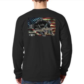 F22 Raptor Air Force Military Veteran Pride Us Flagusaf Back Print Long Sleeve T-shirt | Mazezy