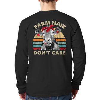 Farm Hair Don't Care T Pun Cows Lover Vintage Farm Back Print Long Sleeve T-shirt - Thegiftio UK
