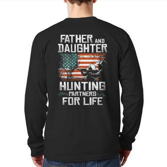 Father Daughter Hunting Partners American Flag On The Back Back Print Long Sleeve T-shirt | Mazezy