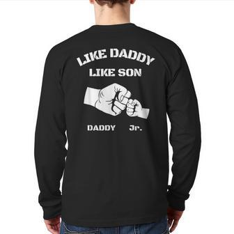 Father Son Fist Bump Matching Father's Day Daddy Dad & Son Back Print Long Sleeve T-shirt | Mazezy