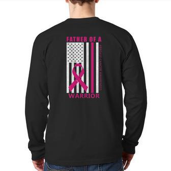 Father Of A Warrior Breast Cancer Awareness Support Squad Back Print Long Sleeve T-shirt | Mazezy