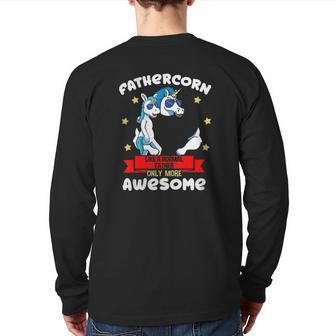 Fathercorn 1 Kid Father's Day Father Unicorn Daddy Son Back Print Long Sleeve T-shirt | Mazezy