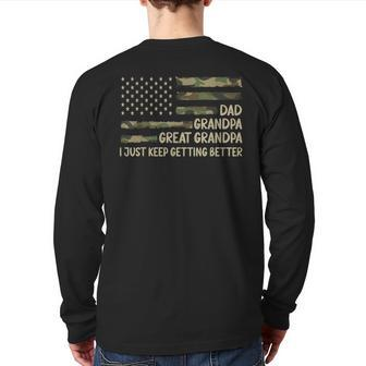 Fathers Day For Best Grandpa Dad Grandpa Great Grandpa Back Print Long Sleeve T-shirt | Mazezy