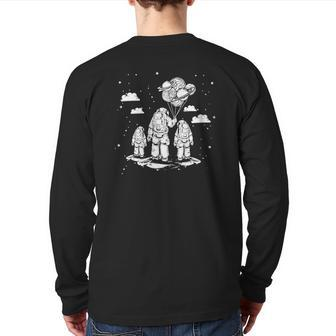 Fathers Day Dad And Children Astronauts Space Back Print Long Sleeve T-shirt | Mazezy
