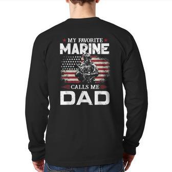 Father's Day Flag My Favorite Marine Calls Me Dad Back Print Long Sleeve T-shirt | Mazezy