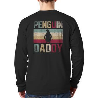 Father's Day Idea Animal Lover Dad Retro Penguin Back Print Long Sleeve T-shirt | Mazezy